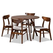 Baxton Studio Philip Mid-Century Modern Transitional Light Grey Fabric Upholstered and Walnut Brown Finished Wood 5-Piece Dining Set
